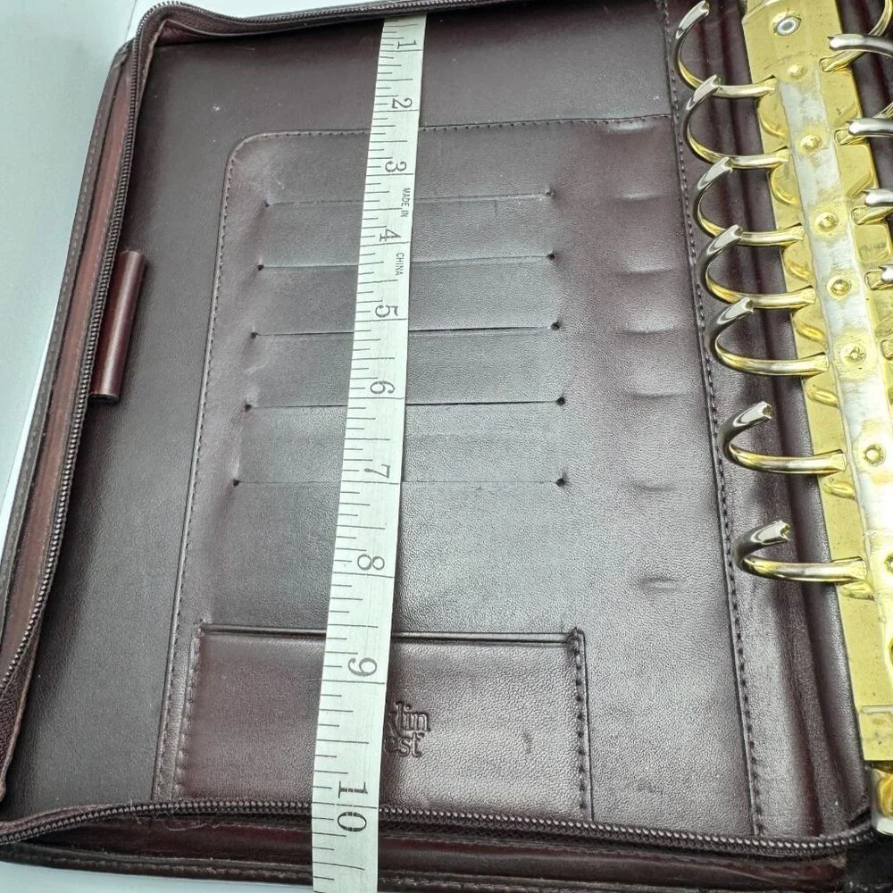 Franklin Quest Full Grain Aniline Leather Brown Planner Classic Sz 7 Ring Zipper